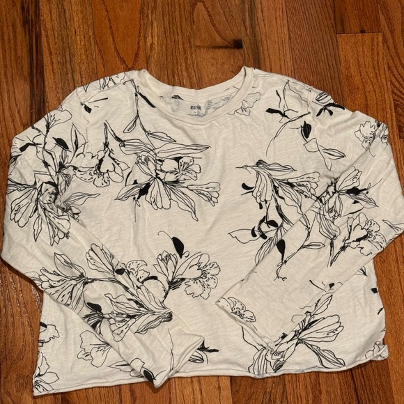 Anthropologie Maeve Caitlin Floral Black And White Long Sleeve Crewneck Top Med - Picture 2 of 4